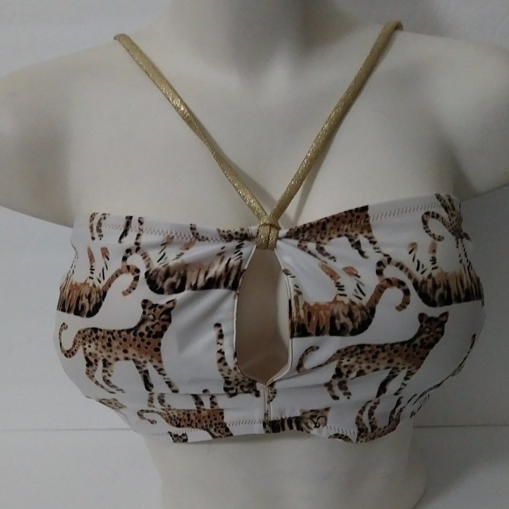 Aerie Leopard Print Safari Bandeau Swim Top XL